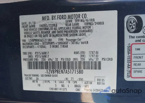 2010 Ford Mustang V6 z USA, uszkodzony, nr VIN 1ZVBP8EN7A5171580